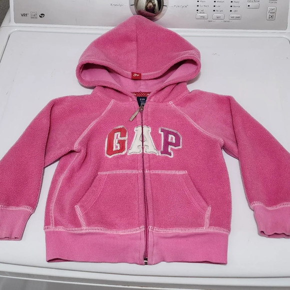 Baby GAP Jacket 2T Toddler 2 Years Pink Hooded Full Zip Fleece Pockets - Nice! - Picture 2 of 6